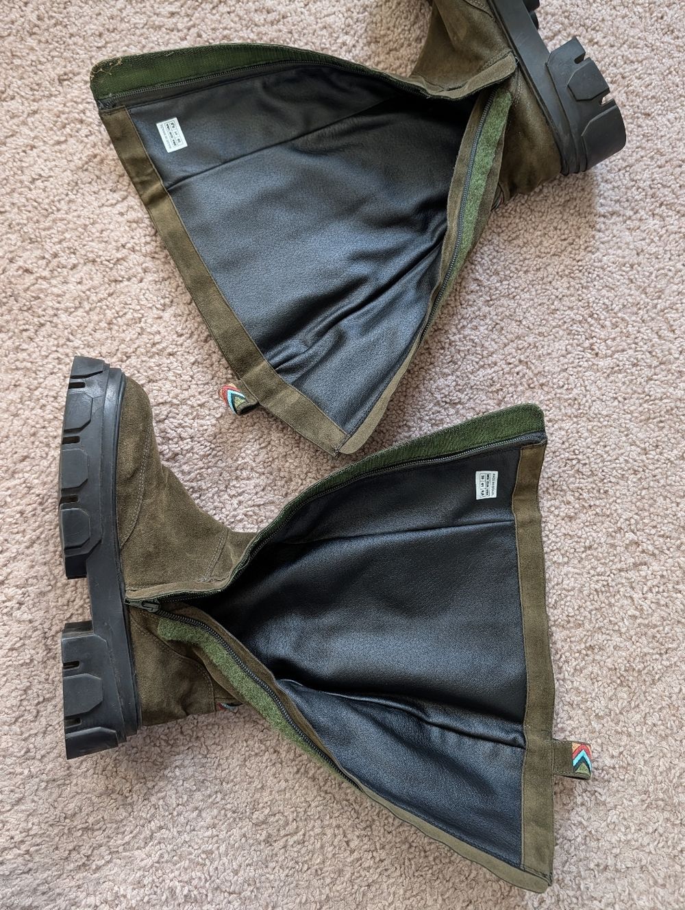 Farm Rio Womens Army Green Suede Embroidered Calf High Lug Sole Boots Size 9.5 - Picture 9 of 12
